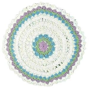 Country Crochet Doily Placemat 10.5 Diameter White Purple Green Blue Handmade